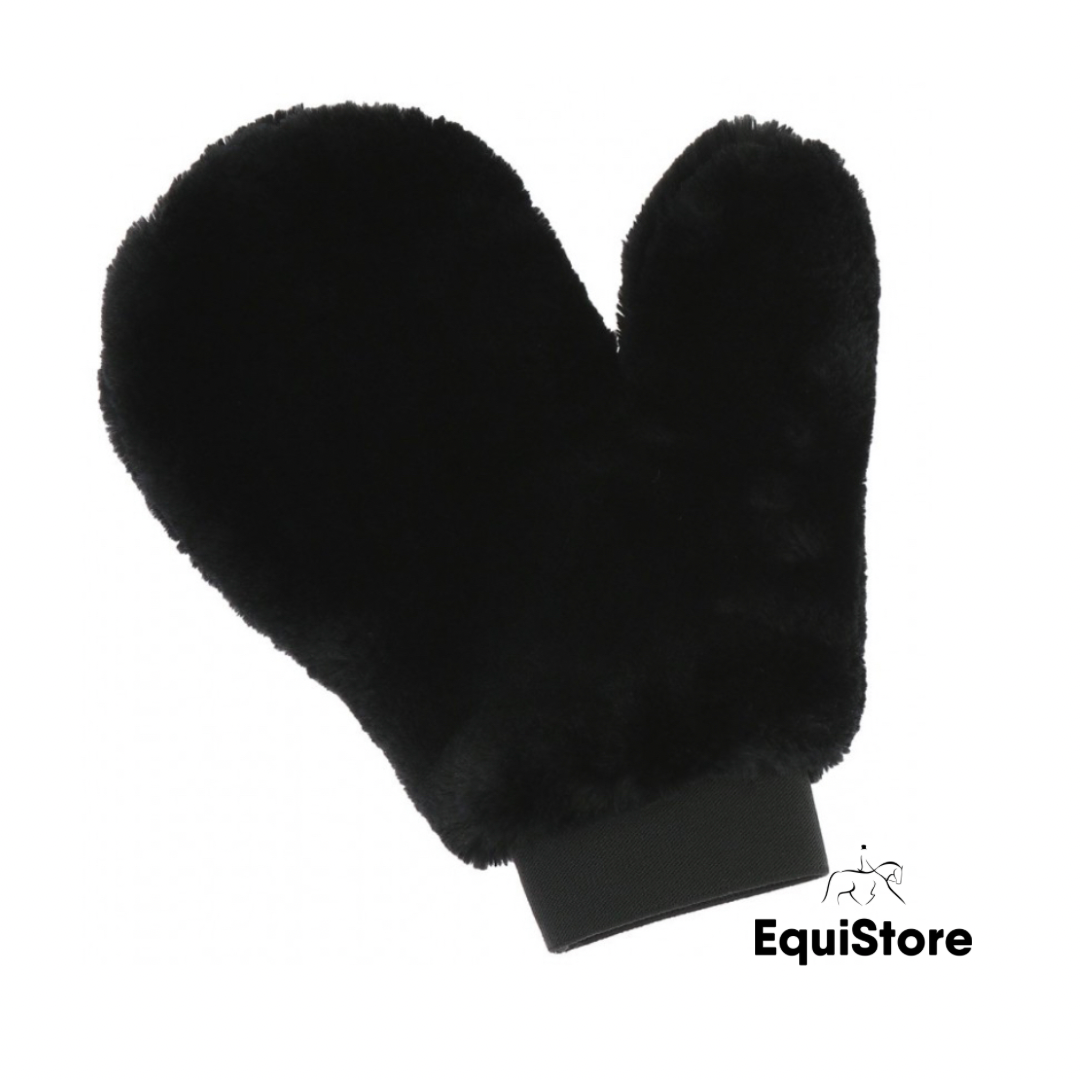 Hippotonic “Teddy” Grooming Mitt, a synthetic sheepskin grooming mitt for your horse.