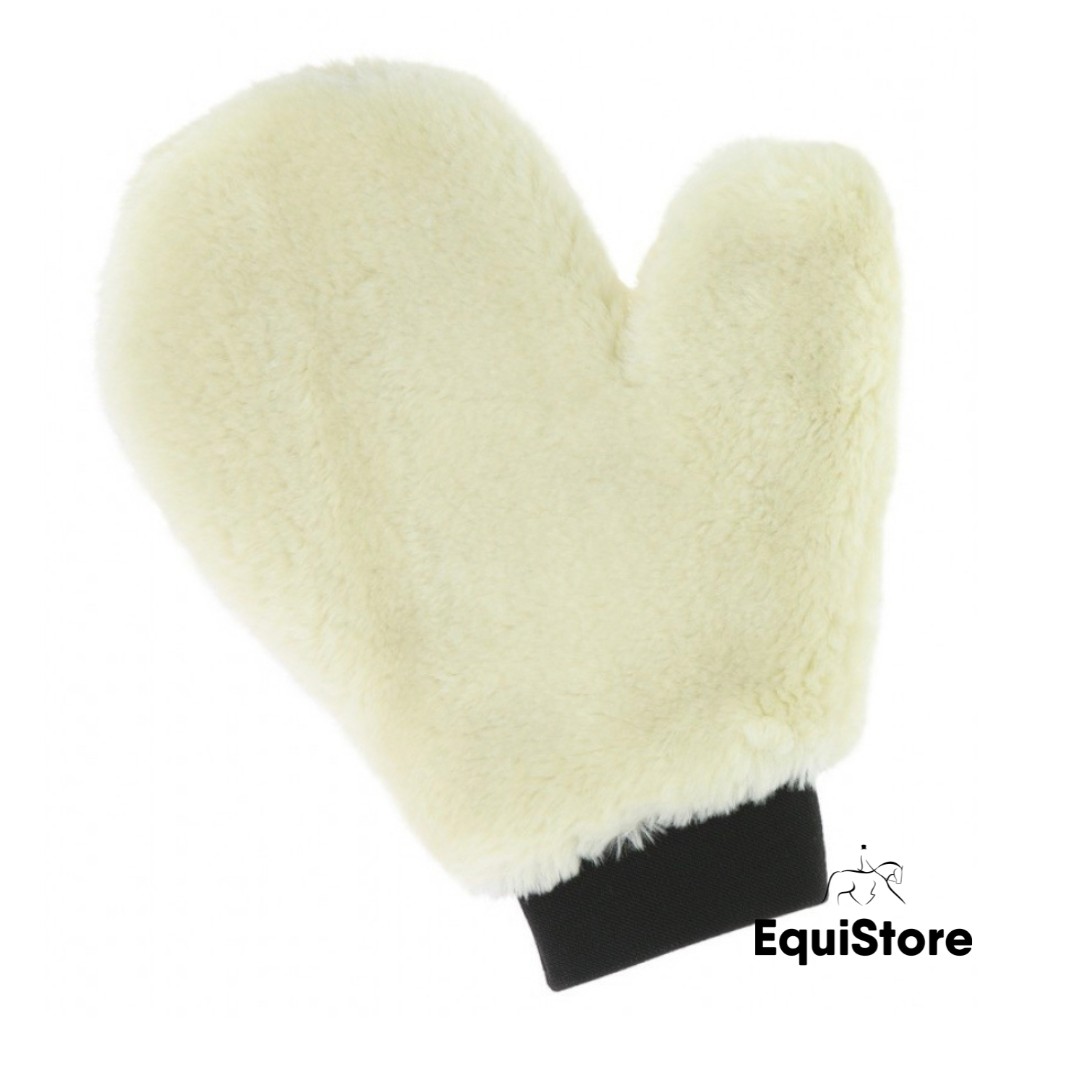 Hippotonic “Teddy” Grooming Mitt, a synthetic sheepskin grooming mitt for your horse.