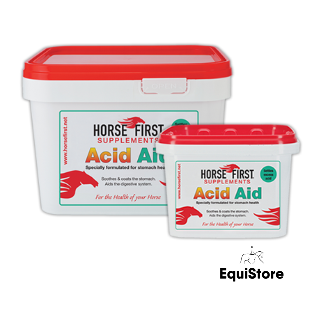 Horse First Acid Aid a supplement for horses to help their stomach and digestive tract.