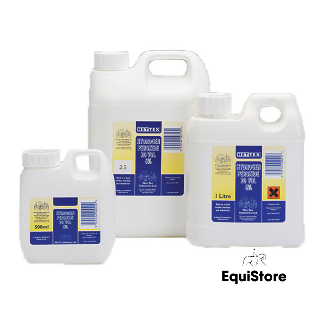 Hydrogen Peroxide for use in your horses first aid kit. 
