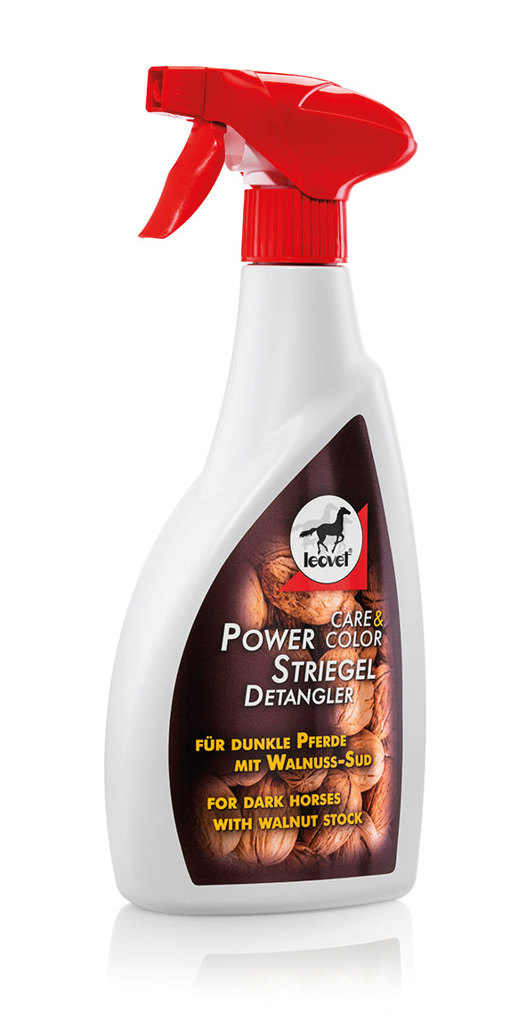 A spray bottle of Leovet Power Detangler for dark horses and ponies.