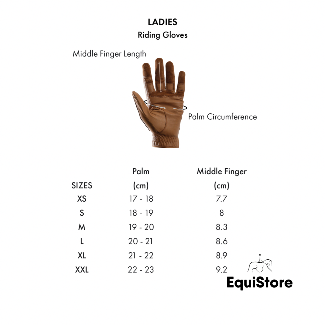 Premier Equine Metaro Ladies Riding Gloves - Touch Screen gloves size guide