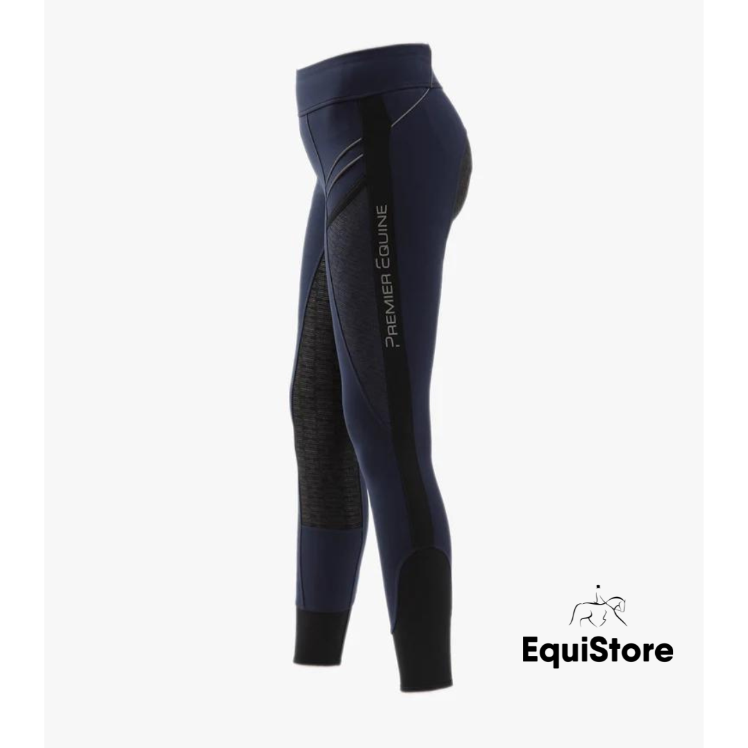 Premier Equine Astrid Girls Full Seat Gel Pull On Riding Jodhpur Tights in Navy