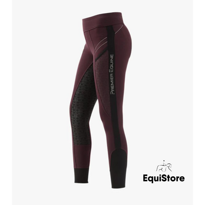 Premier Equine Astrid Girls Full Seat Gel Pull On Riding Jodhpur Tights in Wine