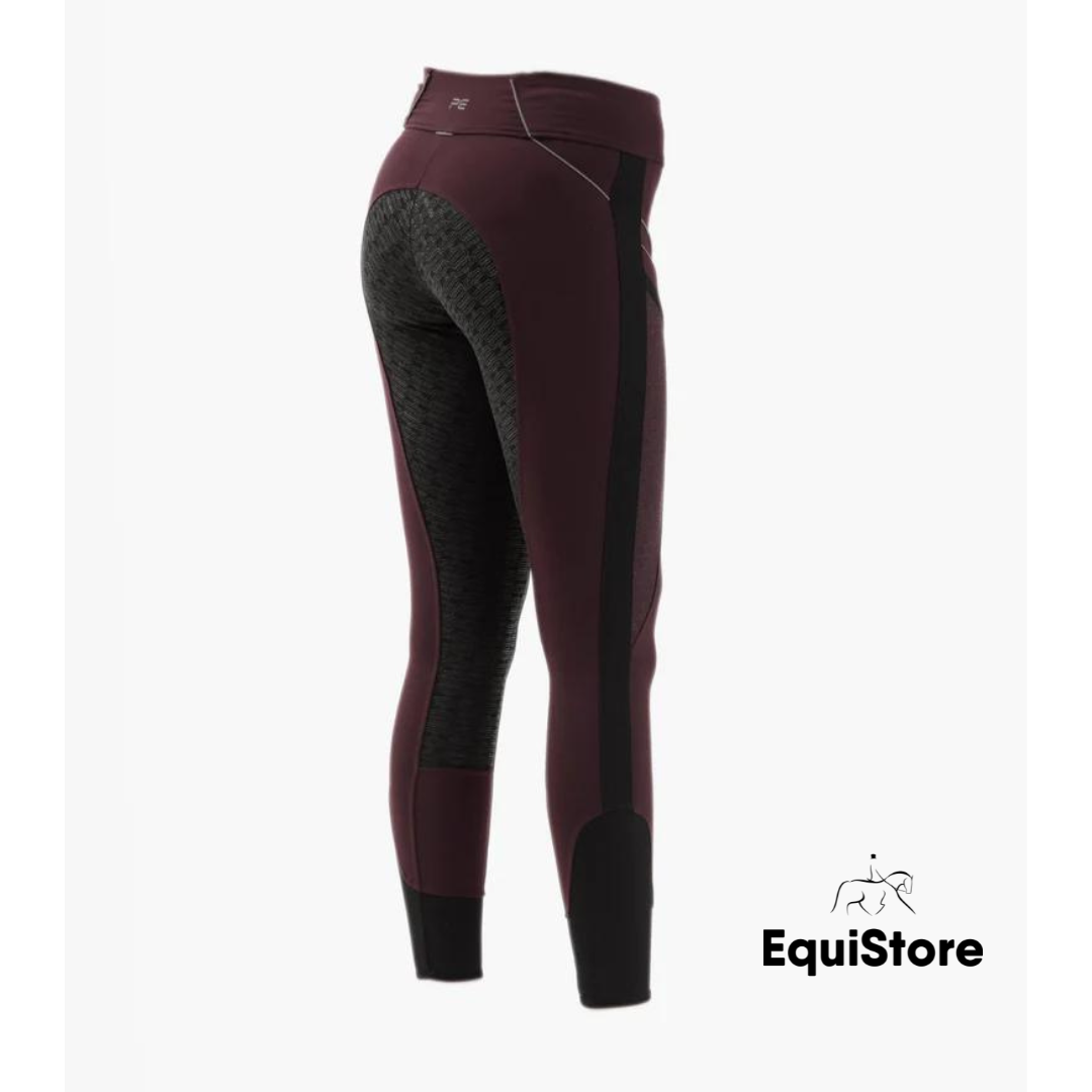 Premier Equine Astrid Girls Full Seat Gel Pull On Riding Jodhpur Tights in Wine