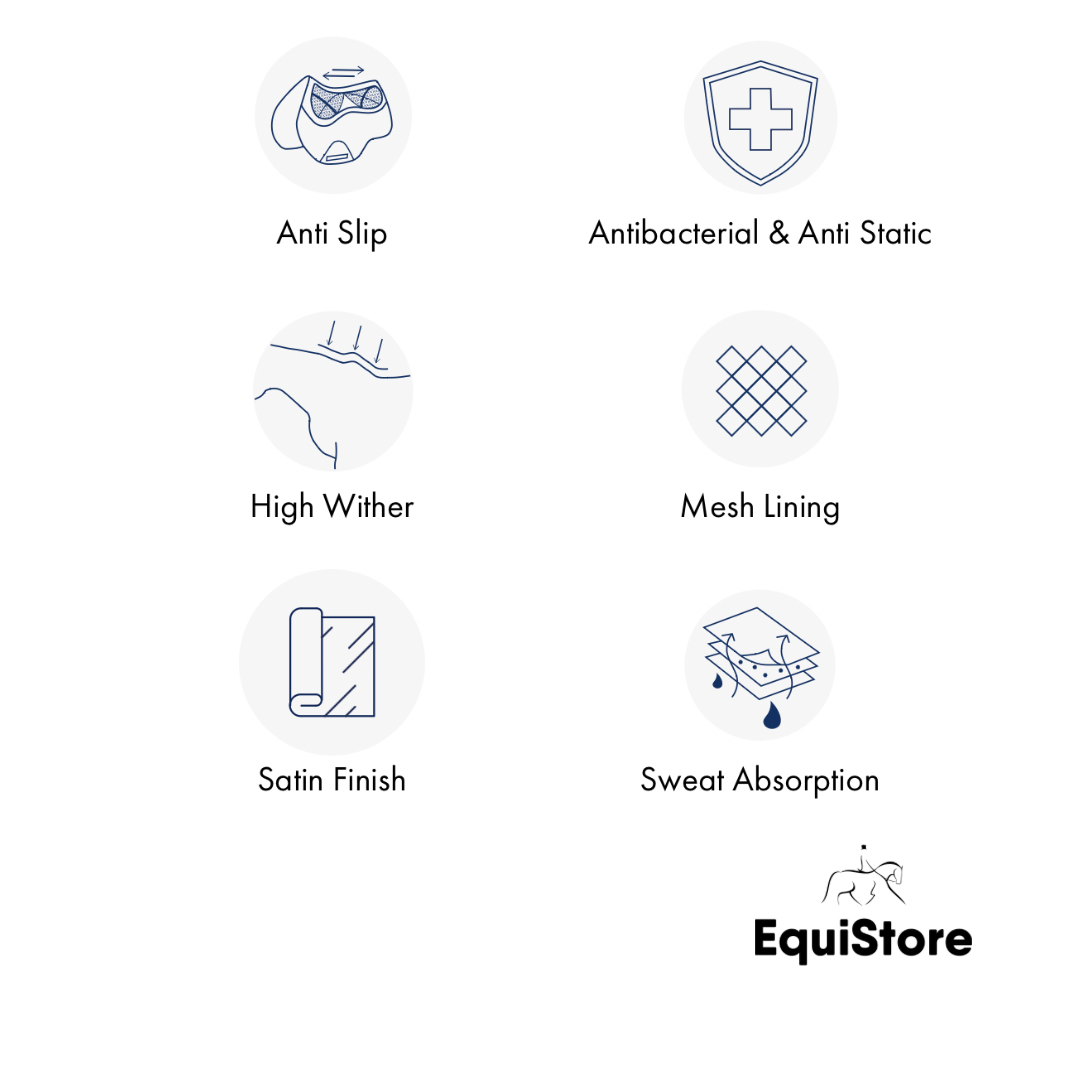 Premier Equine Azzure Anti-Slip Satin GP/ Jump Square saddle pad in white - technical details