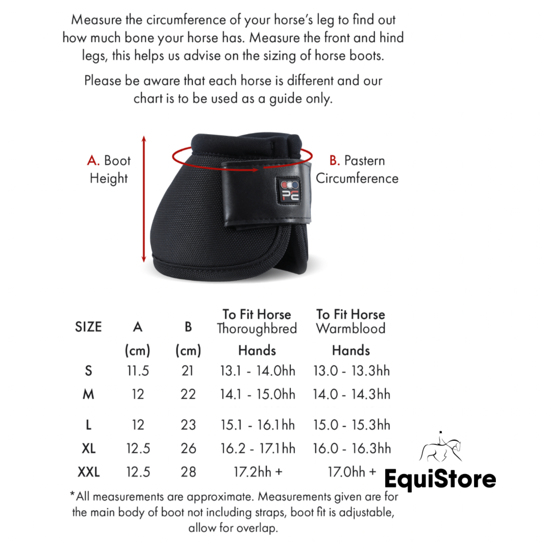 Premier Equine Ballistic No-Turn Over Reach Boots size guide