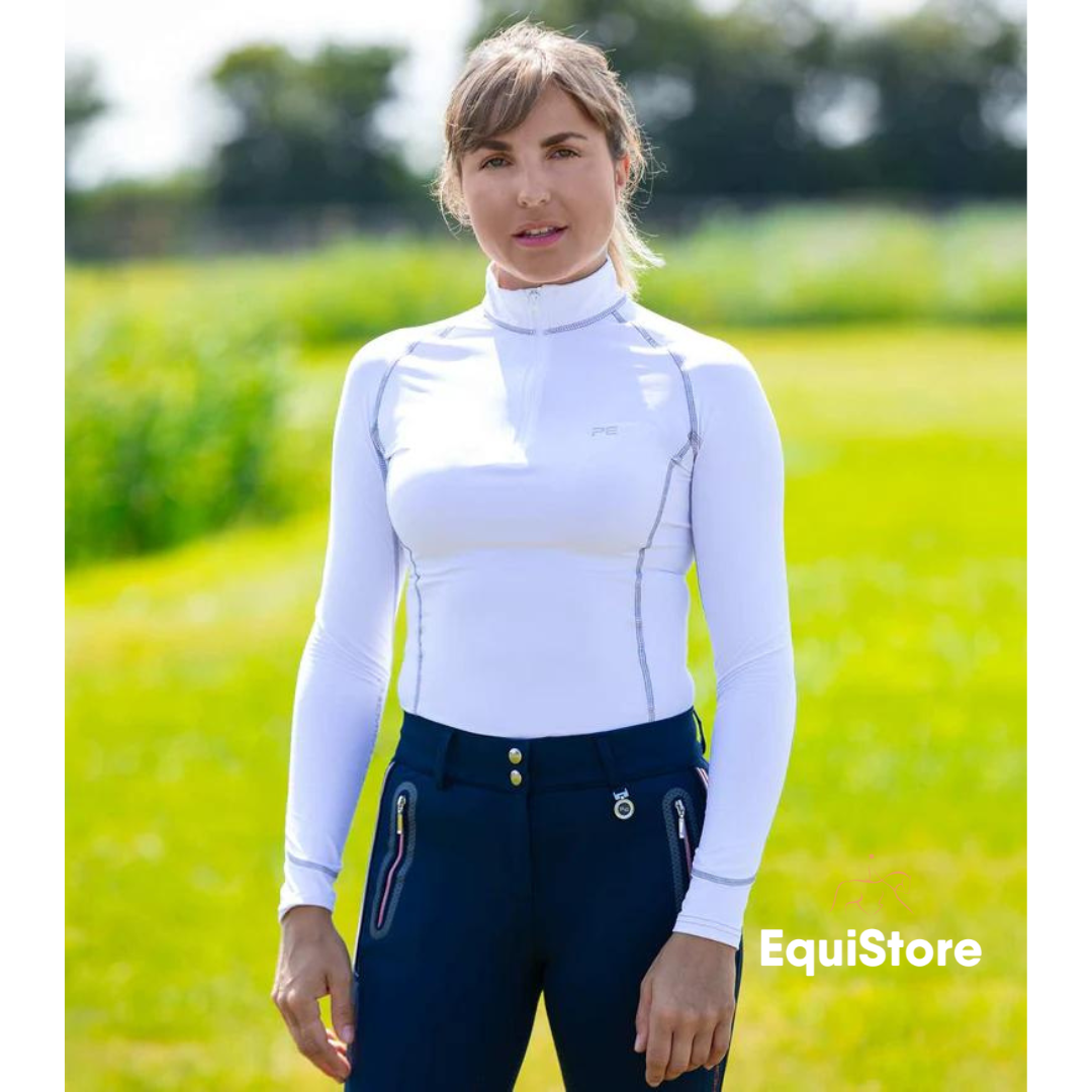 Premier Equine Ombretta Ladies Technical Horse Riding Top in white
