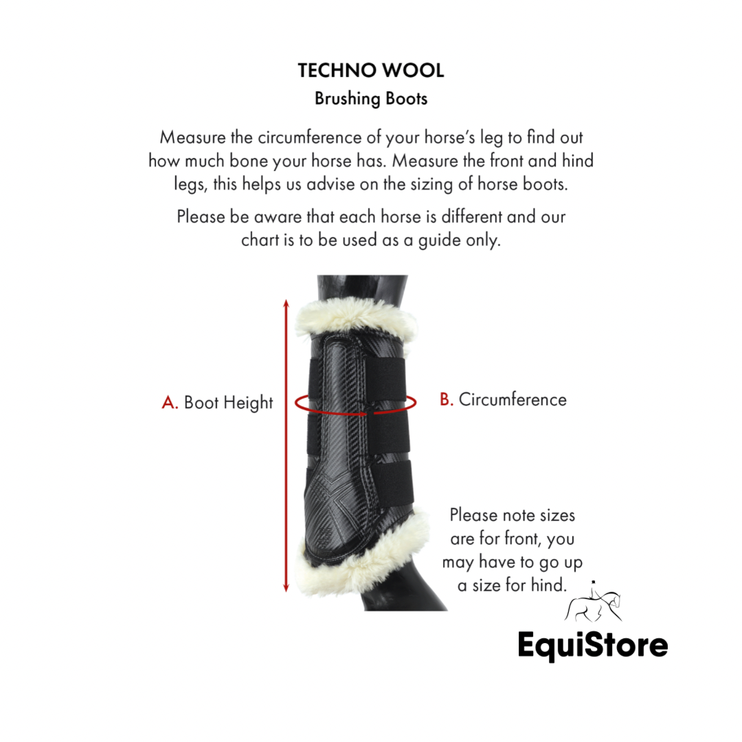 Premier Equine Techno Wool Brushing Boots size guide