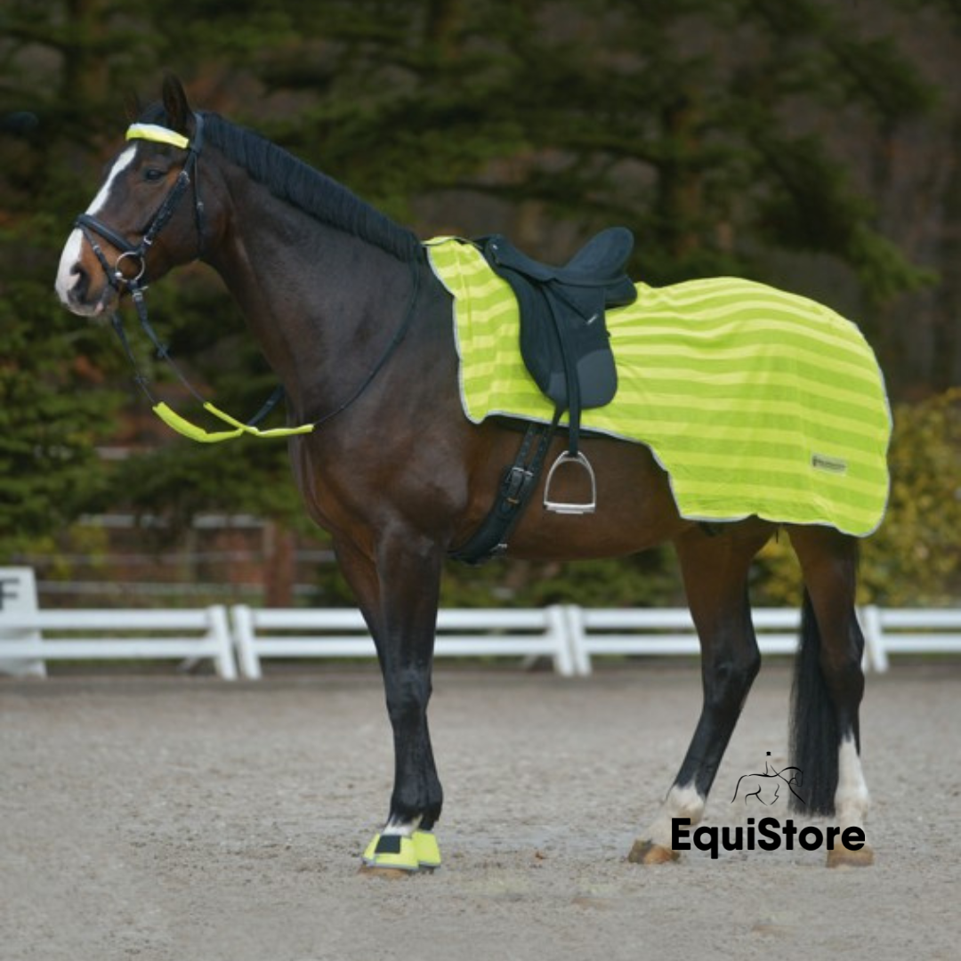 Reflex Mesh Exercise Sheet with Saddle Gap a high-viz neon rug for your horse. 