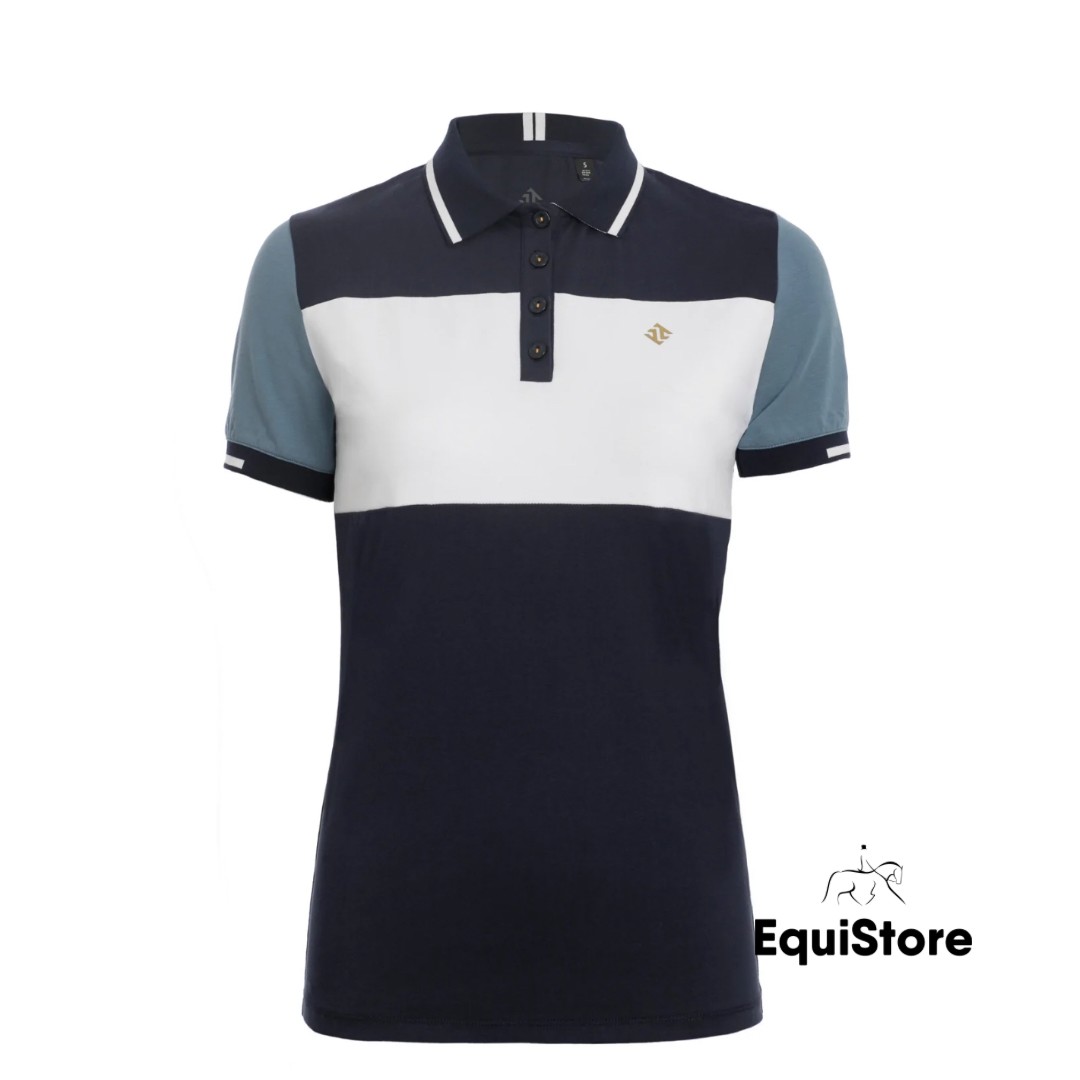 Tesoro Vita Pelosa Polo Shirt for equestrians - Navy with white and blue