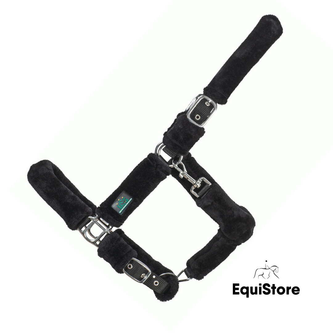 USG Fluffy Headcollar - Black/Black and very comfortable for your horse or pony