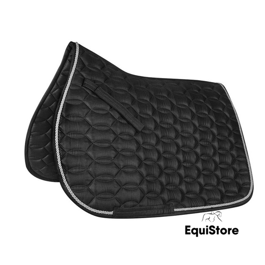 Full size general purpose saddle pad for horses. The Ancona saddle pad is made by the equestrian brand Waldhausen and it is in the colour black with an elegant rope detail.