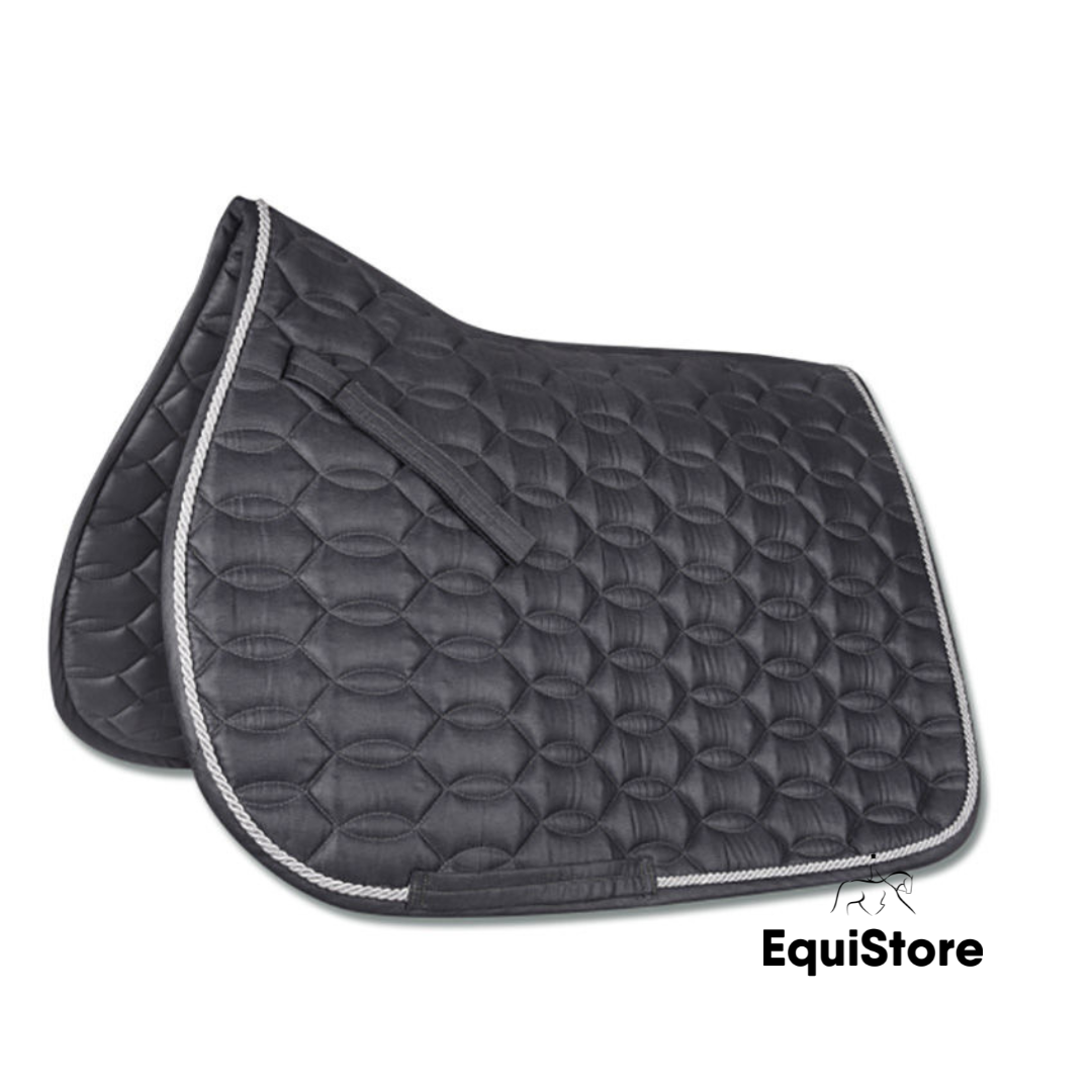 Full size general purpose saddle pad for horses. The Ancona saddle pad is made by the equestrian brand Waldhausen and it is in the colour magnet grey with an elegant rope detail.