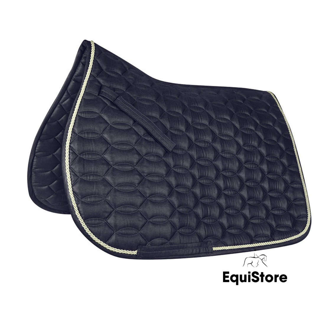 Full size general purpose saddle pad for horses. The Ancona saddle pad is made by the equestrian brand Waldhausen and it is in the colour navy with an elegant rope detail. 