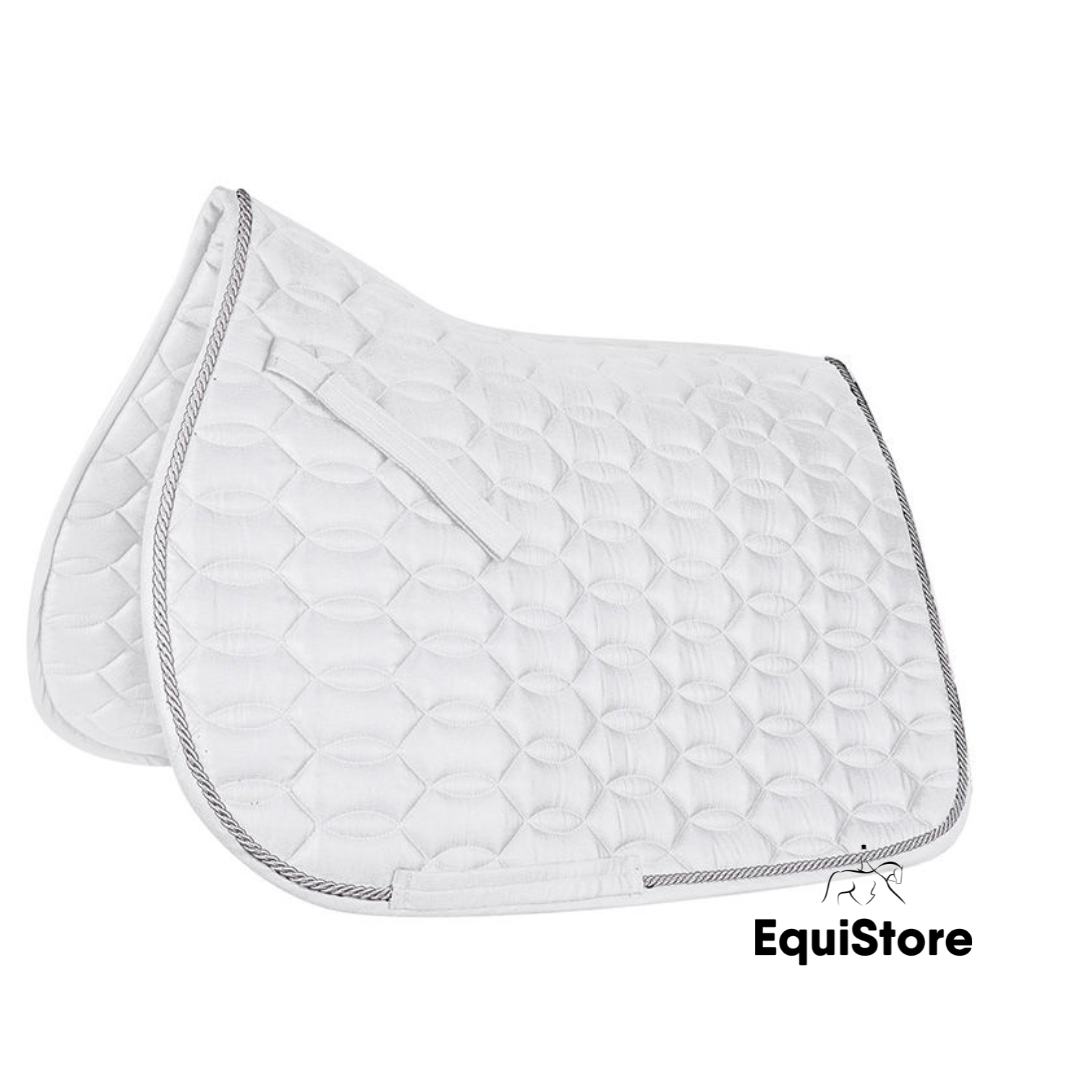 Full size general purpose saddle pad for horses. The Ancona saddle pad is made by the equestrian brand Waldhausen and it is in the colour white with an elegant rope detail. 